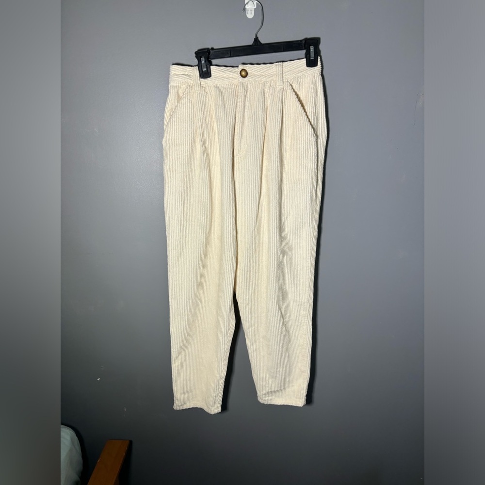 Free People Ivory Corduroy Pleated Trousers Size 6